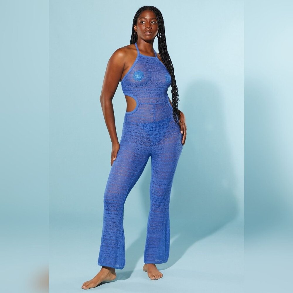 Fabletics | YITTY NWT Blue Knit Slip Flare Leg Jumpsuit, Sz. XL